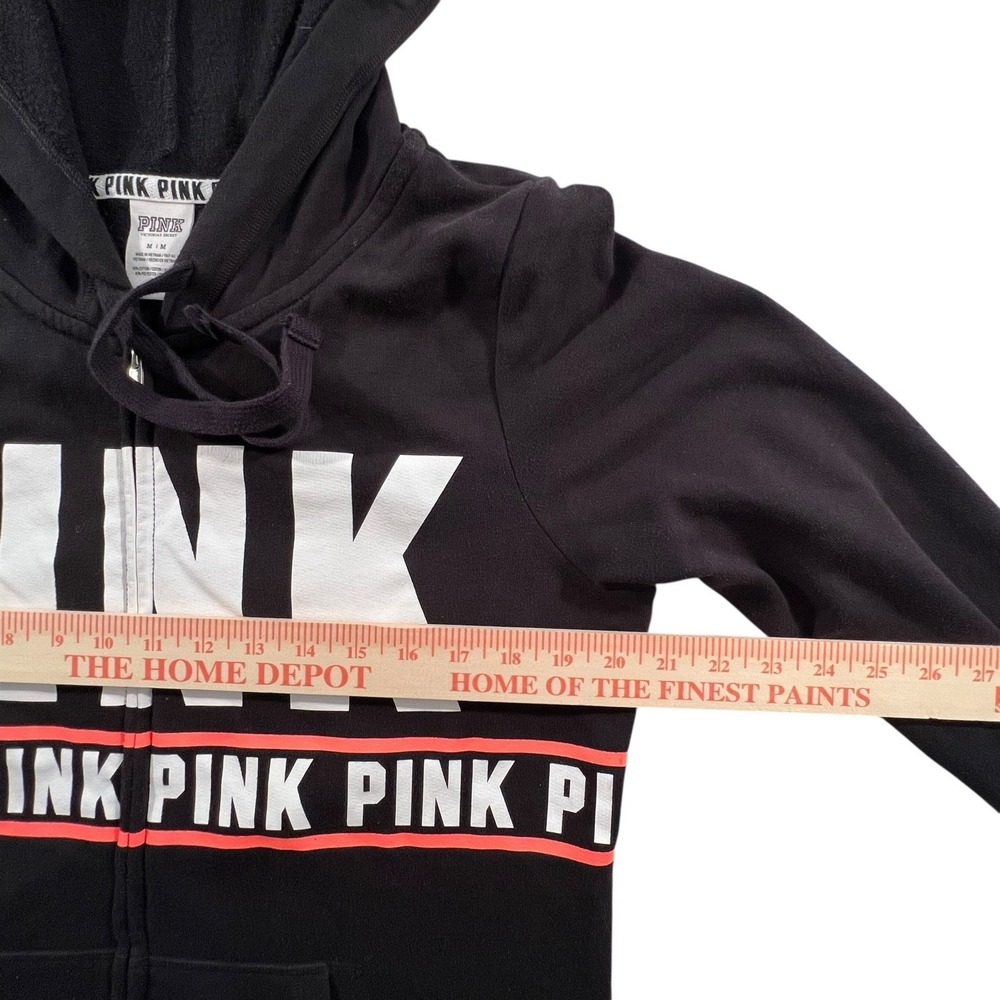 Victoria's Secret PINK Black Full Zip Hoodie Sweatshirt Women's Medium - Picture 5 of 10